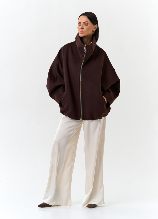 Женское укороченное пальто с высоким воротником модель № 32557 в кредит