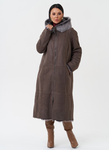 Дубленка с отделкой из тосканы с капюшоном