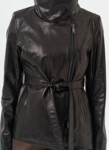 Удлиненная куртка из натуральной кожи с поясом