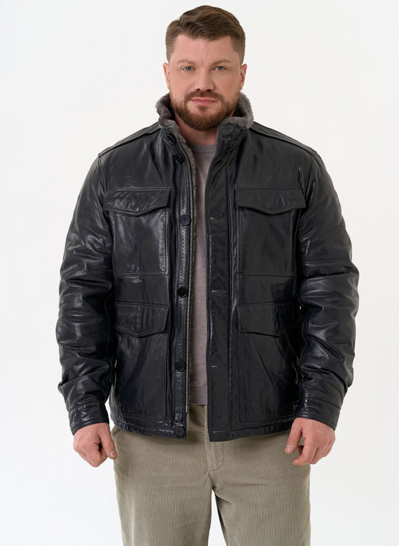 Куртка из натуральной кожи с воротником стойкой