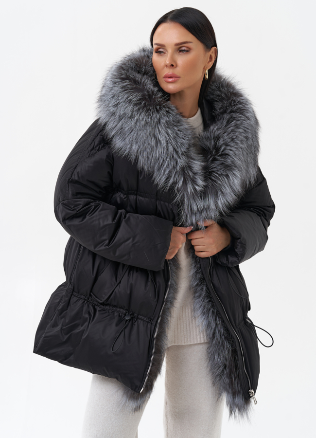Пуховик с отделкой из меха чернобурки модель № 26227 универмаг малина
