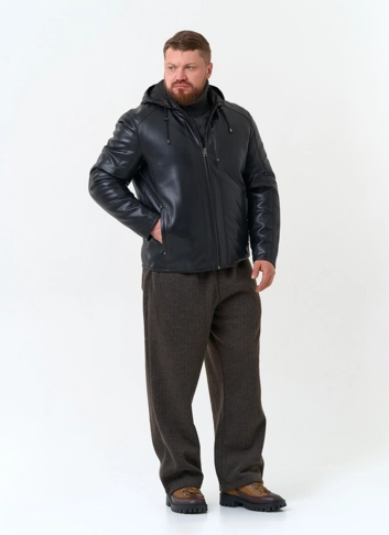 Мужская куртка из эко кожи с капюшоном  фото