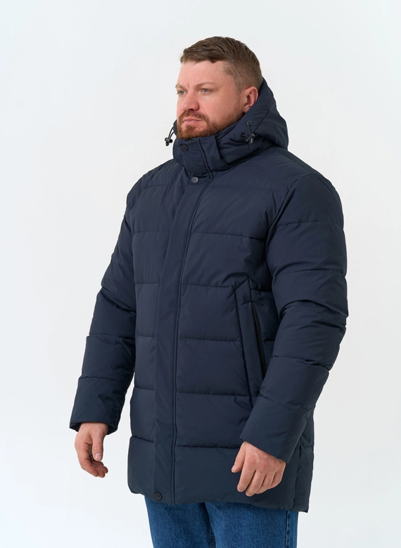 Мужской удлиненный пуховик с капюшоном фото