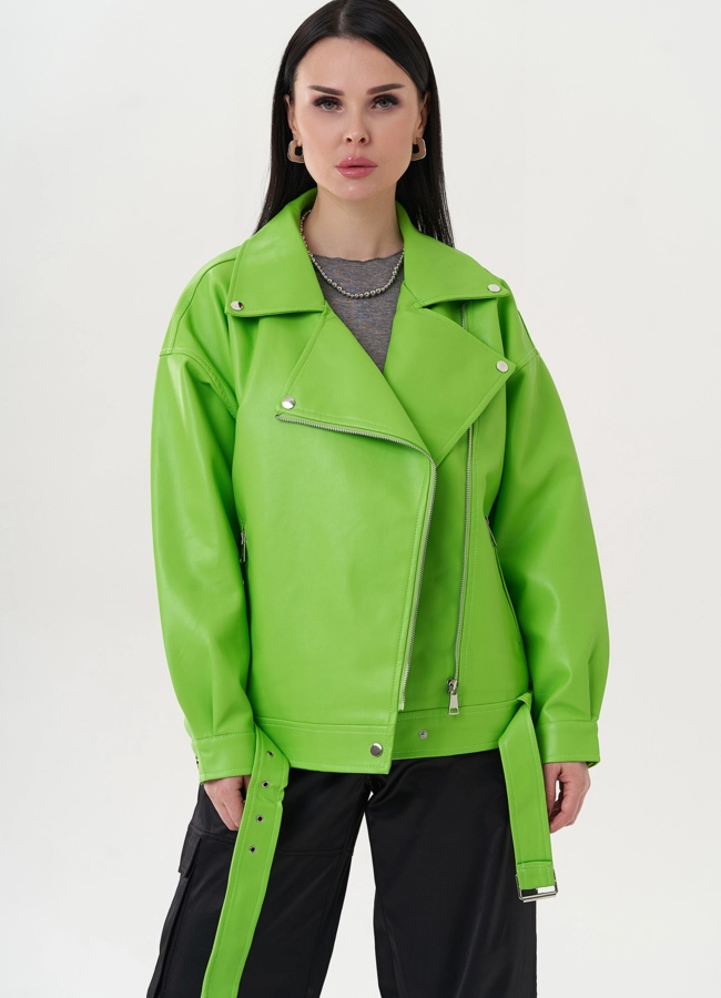 фото Куртка из эко кожи зеленого цвета модель № 26790