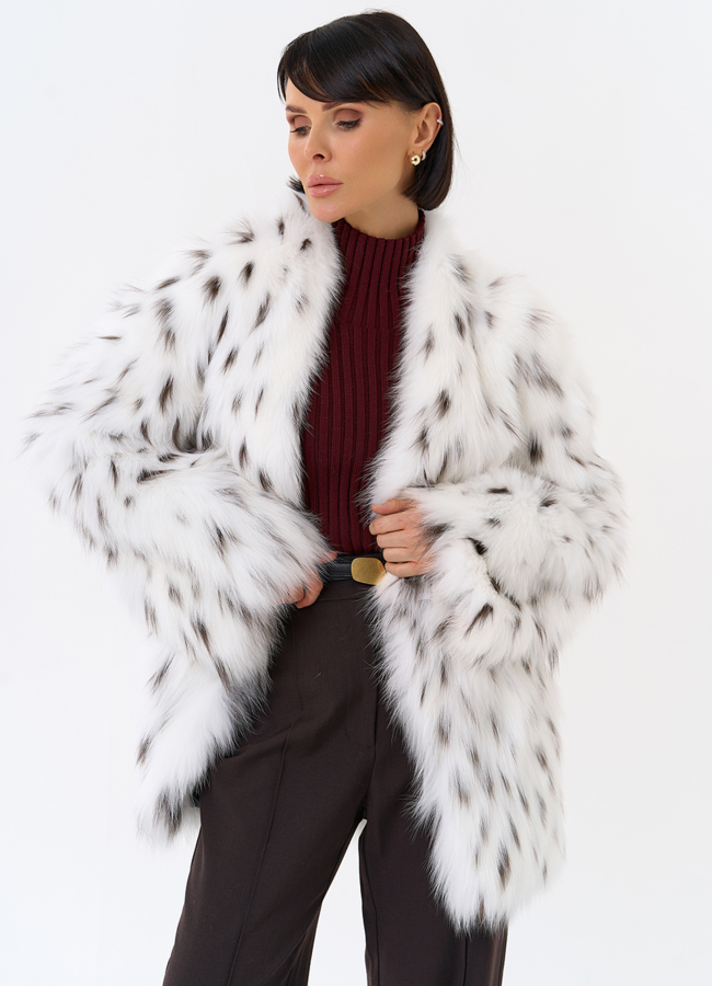 Шуба из лисы с инкрустацией под рысь модель № 31855 в рассрочку