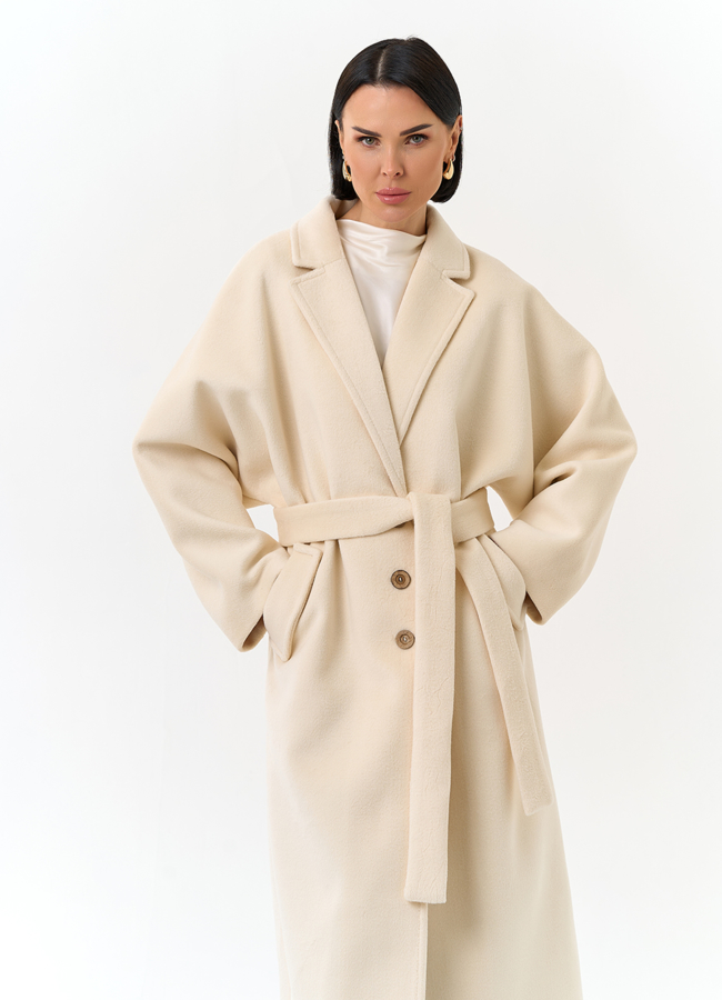 Женское свободное пальто с поясом модель № 32816 универмаг малина