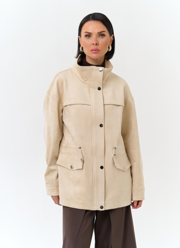 Женская светлая парка из эко замши
