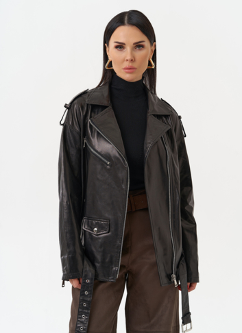 Удлиненная кожаная куртка-косуха