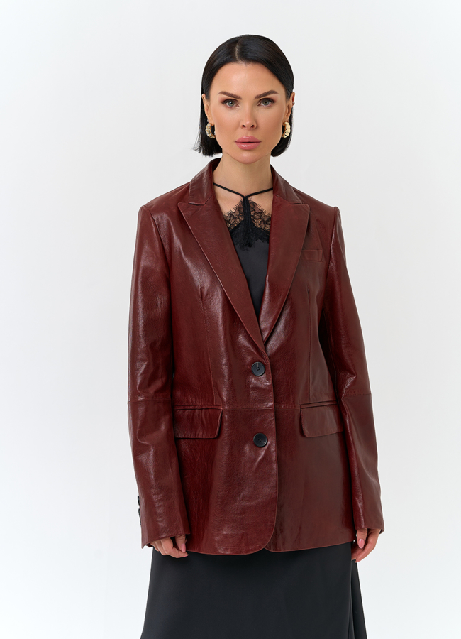 Жакет из натуральной кожи красного цвета модель № 32733 в кредит