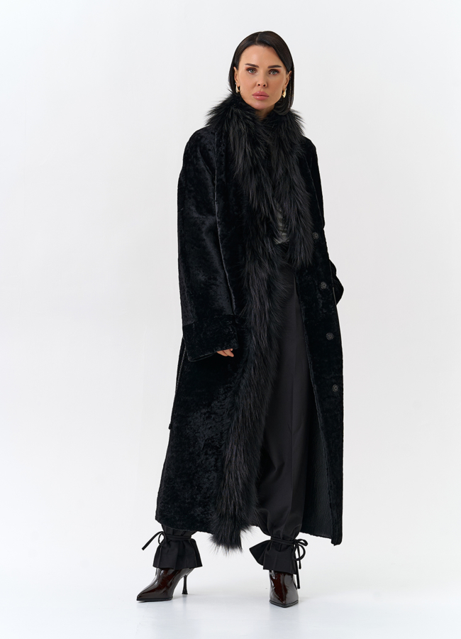 Женская дубленка с отделкой из меха лисы модель № 32197 универмаг малина