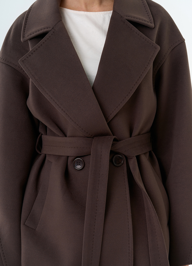 Женское укороченное пальто с поясом модель № 32683 универмаг малина