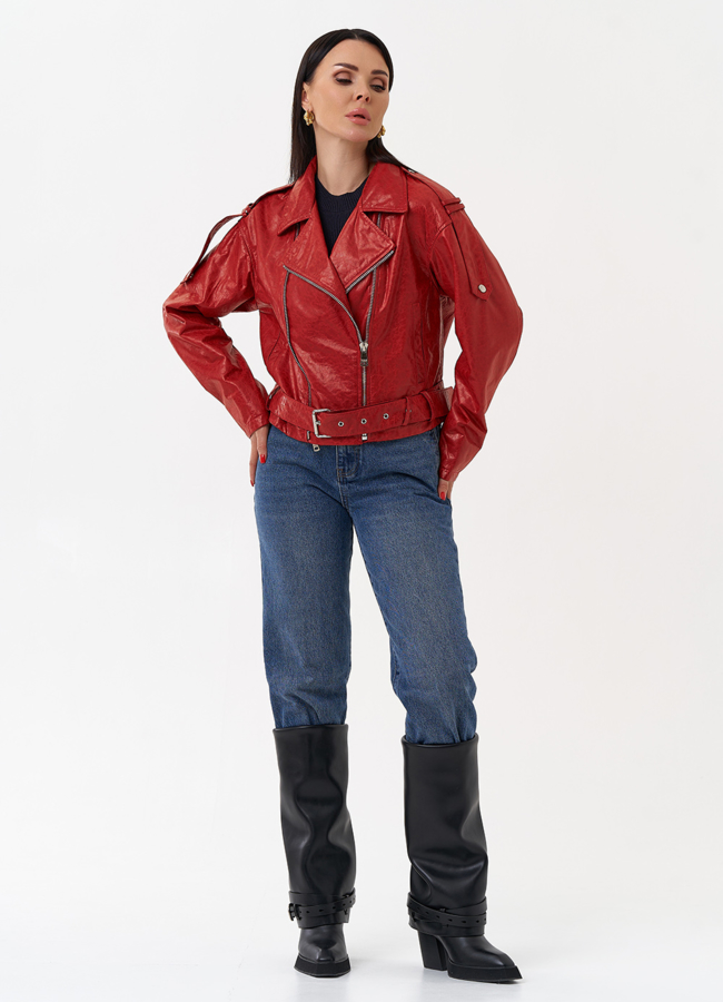 Красная куртка из натуральной кожи модель № 83954 универмаг малина