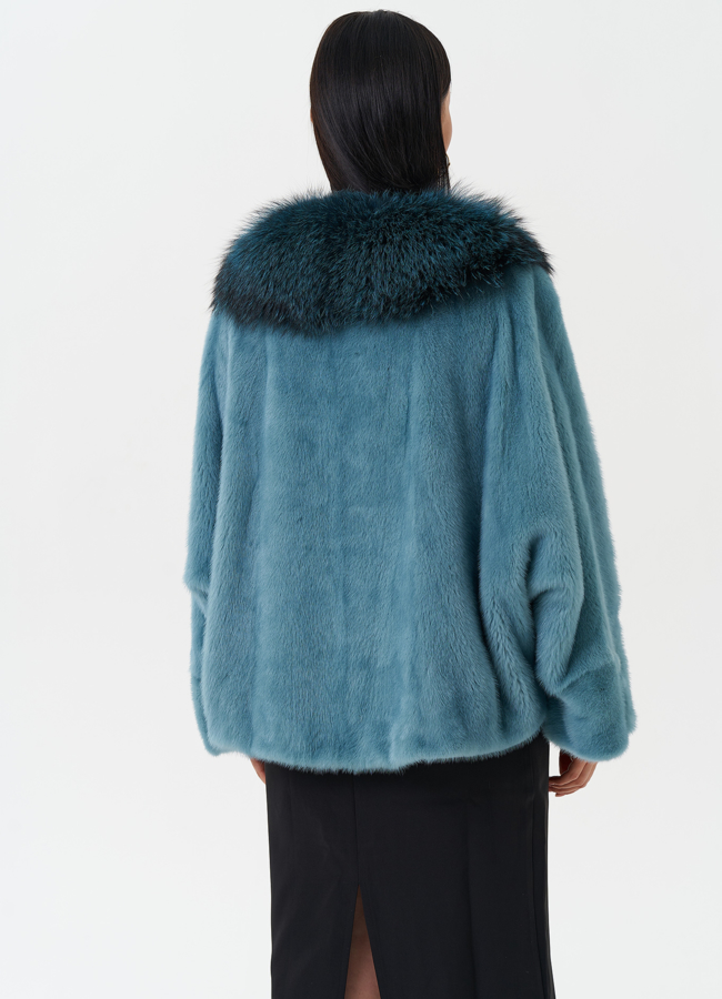 Короткая шуба из норки с мехом из чернобурки  модель № 25474 в кредит