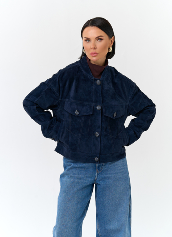 Женская куртка из натуральной замши синего цвета