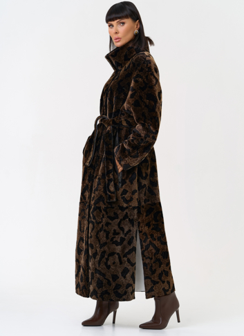 Женская натуральная дубленка с леопардовым принтом