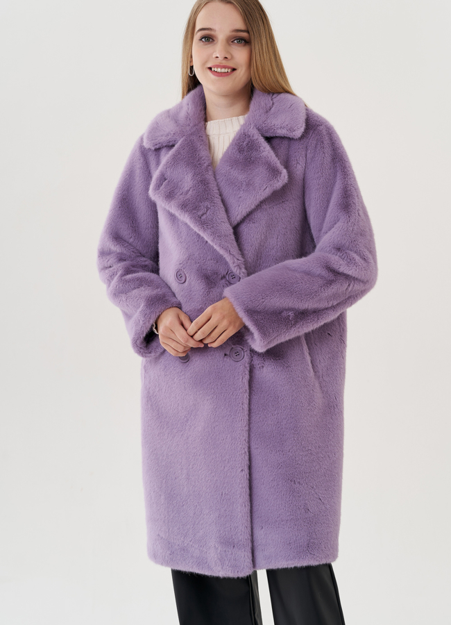 Женское пальто из эко меха на пуговицах модель № 25741 универмаг малина