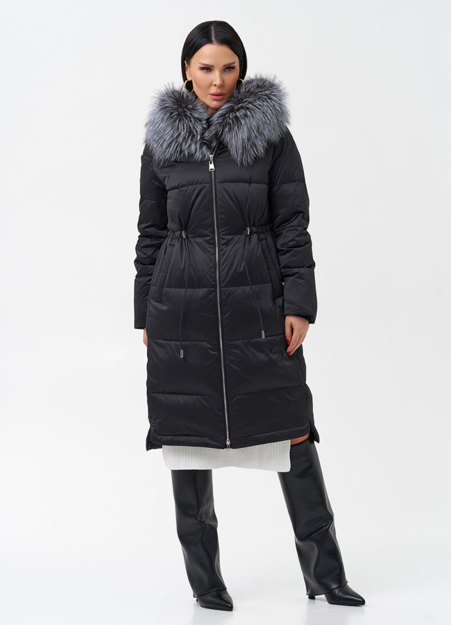 Женский пуховик с отделкой из меха чернобурки модель № 28524 в рассрочку