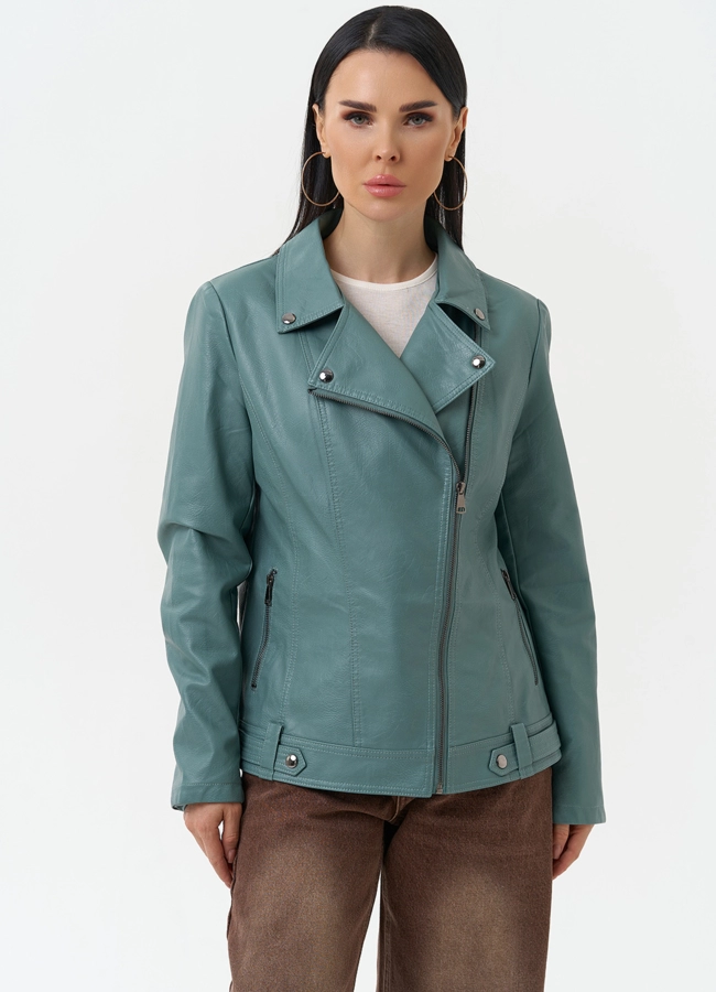 Женская куртка косуха из эко кожи модель № 30385 меха малина
