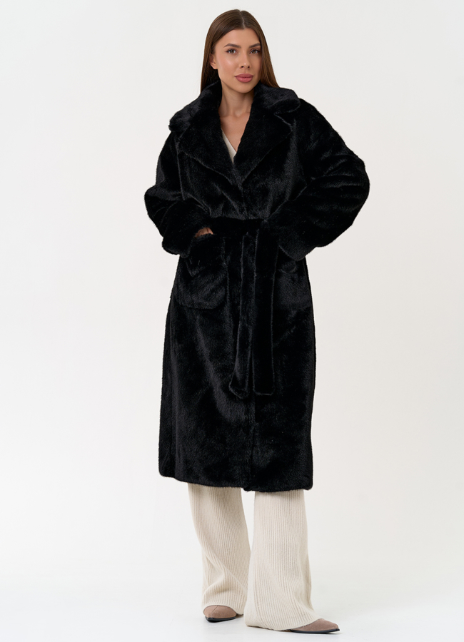 Пальто из эко меха с английским воротником модель № 31257 меха малина