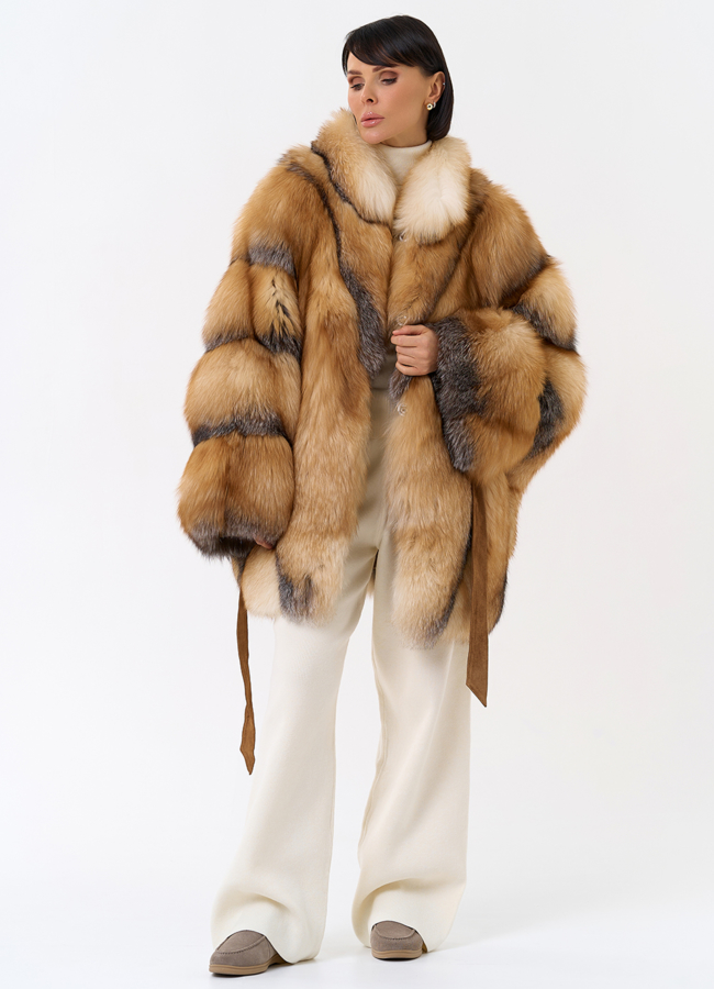 фото Шуба из лисы свободного кроя модель № 32013