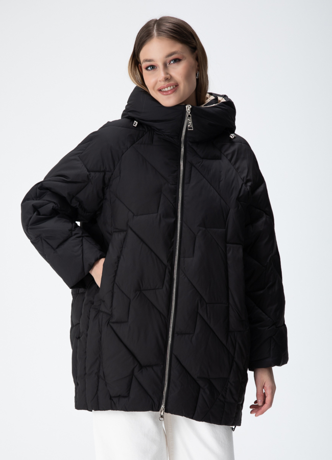 Женский пуховик с капюшоном  модель № 28388 меха малина