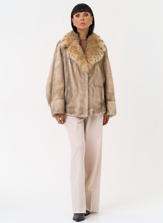 Куртка из меха норки с английским воротником из меха рыси