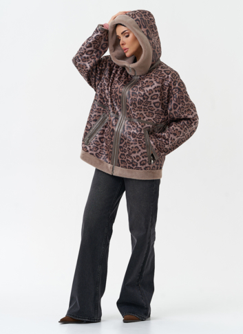 Женская дубленка из эко замши с капюшоном