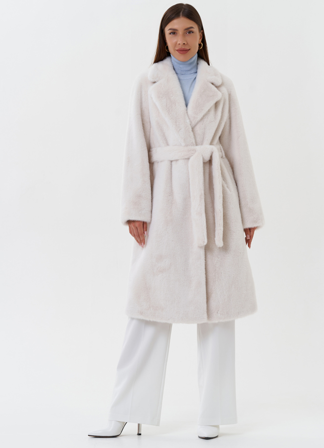 Женское пальто из эко меха с английским воротником модель № 27688 меха малина