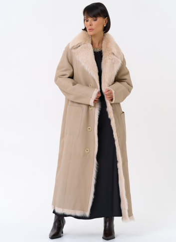 Женская двухсторонняя дубленка с поясом