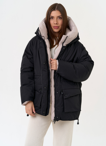 Двухсторонний женский пуховик с капюшоном