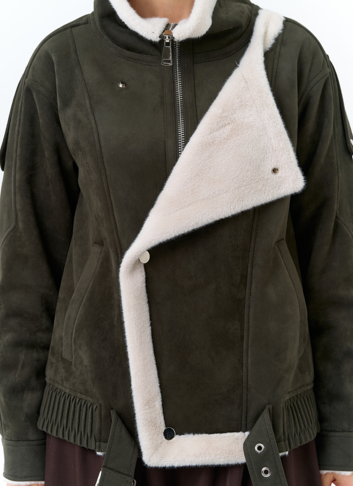 Женская дубленка бомбер из эко замши