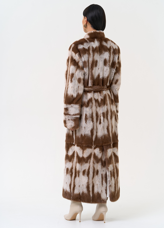 Шуба из норки с анималистичным принтом модель № 31173 универмаг малина