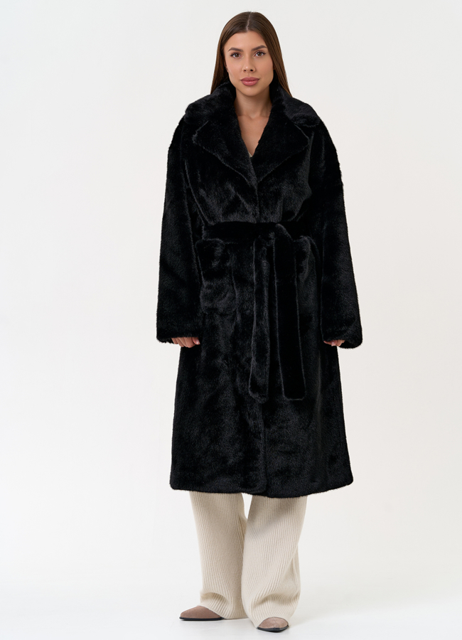 Пальто из эко меха с английским воротником модель № 31257 в кредит