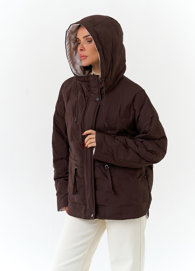 Женская двухсторонняя куртка с капюшоном модель № 32723 универмаг малина
