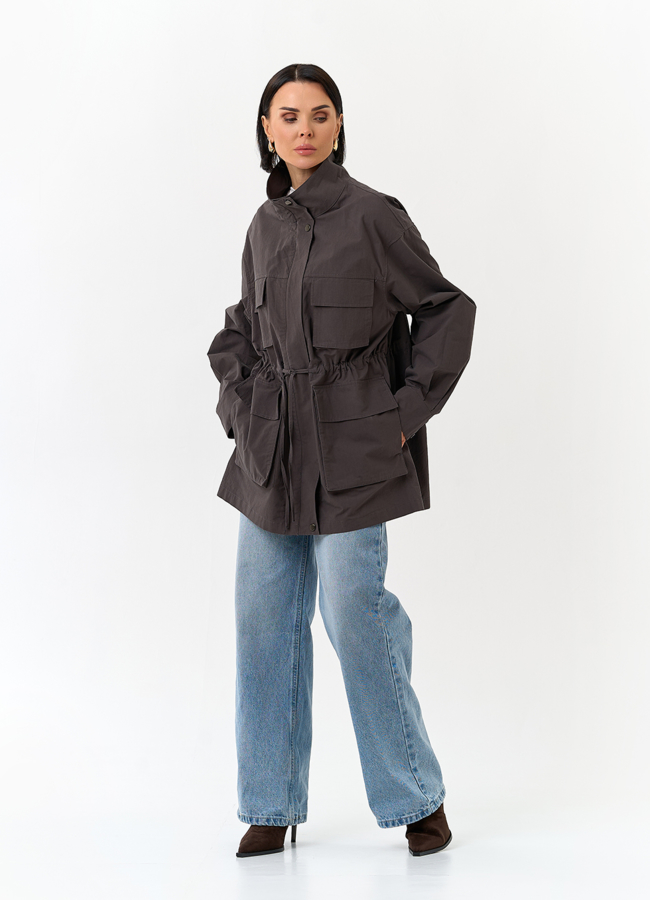 Женская куртка ветровка с накладными карманами модель № 32827 в рассрочку