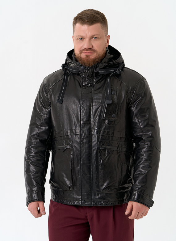 Мужская куртка из натуральной кожи с капюшоном