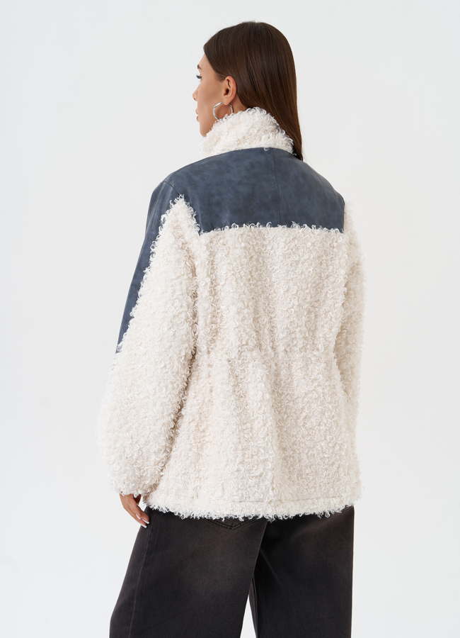 Жакет синего цвета с эко мехом модель № 27122 универмаг малина