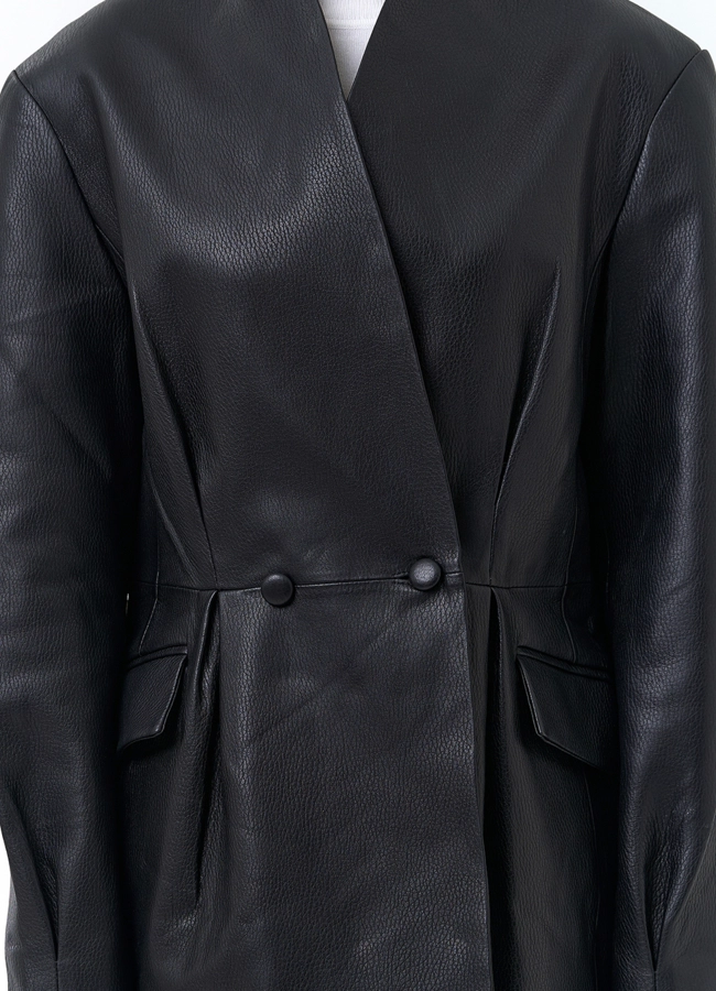Двубортный жакет из натуральной кожи модель № 34105 универмаг малина фото