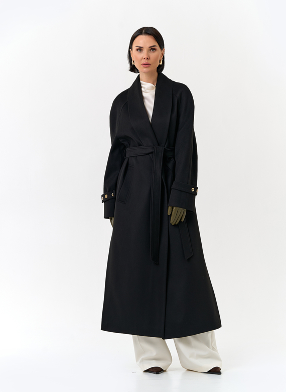 Женское длинное пальто с поясом