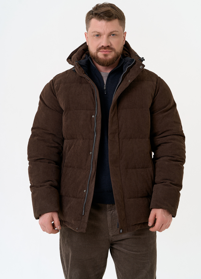 Мужской вельветовый пуховик модель № 31468 меха малина