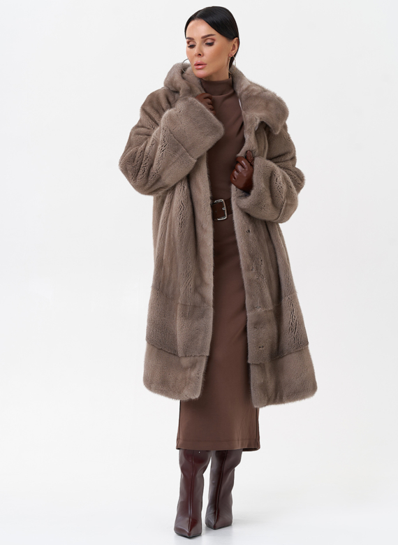 Норковая шуба с капюшоном 