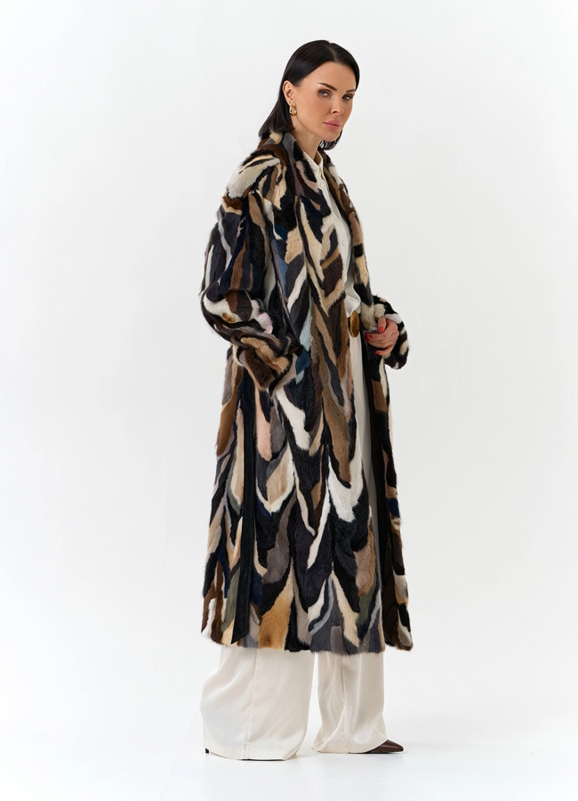 Шуба из норки в стиле пэчворк модель № 31298 универмаг малина