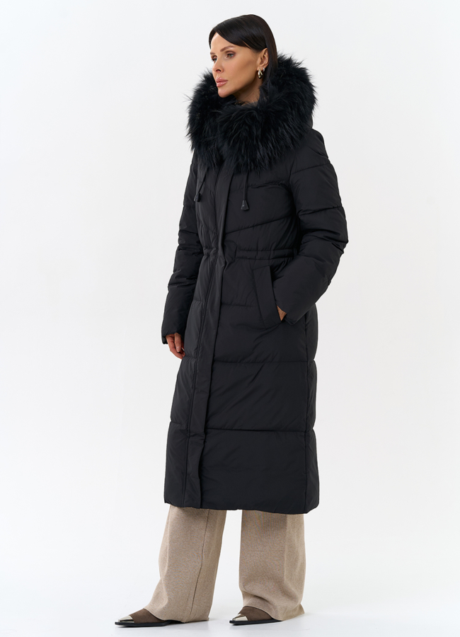 Женский пуховик с капюшоном из меха чернобурки модель № 31970 в рассрочку