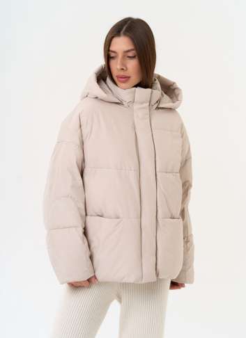 Женский короткий пуховик с капюшоном