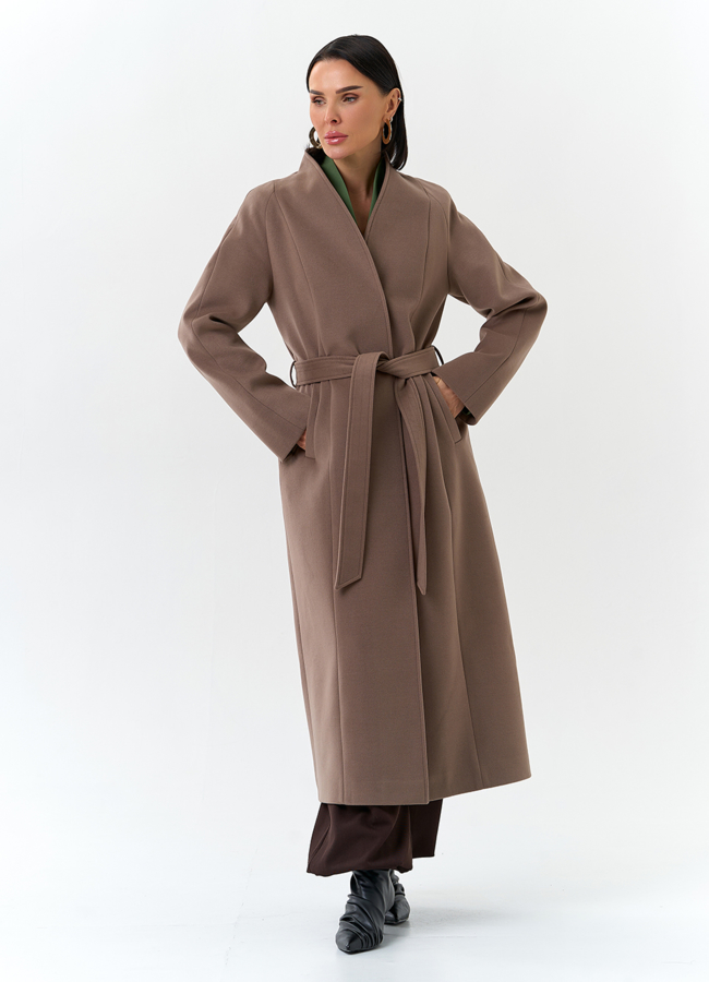 Женское пальто с поясом модель № 32686 меха малина