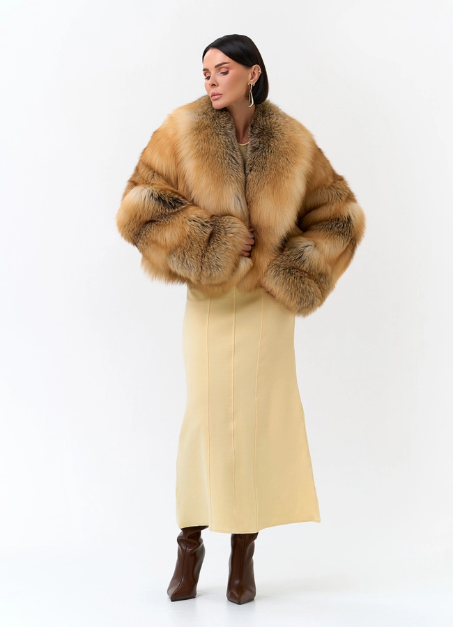 Укороченная шуба из меха рыжей лисы модель № 33763 в рассрочку фото