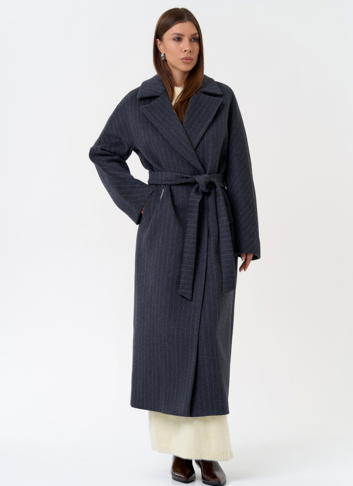 Женское длинное пальто с поясом