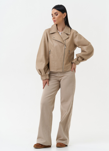 Куртка косуха из эко кожи бежевого цвета