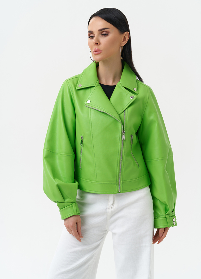 Куртка косуха из эко кожи зеленого цвета модель № 30308 универмаг малина