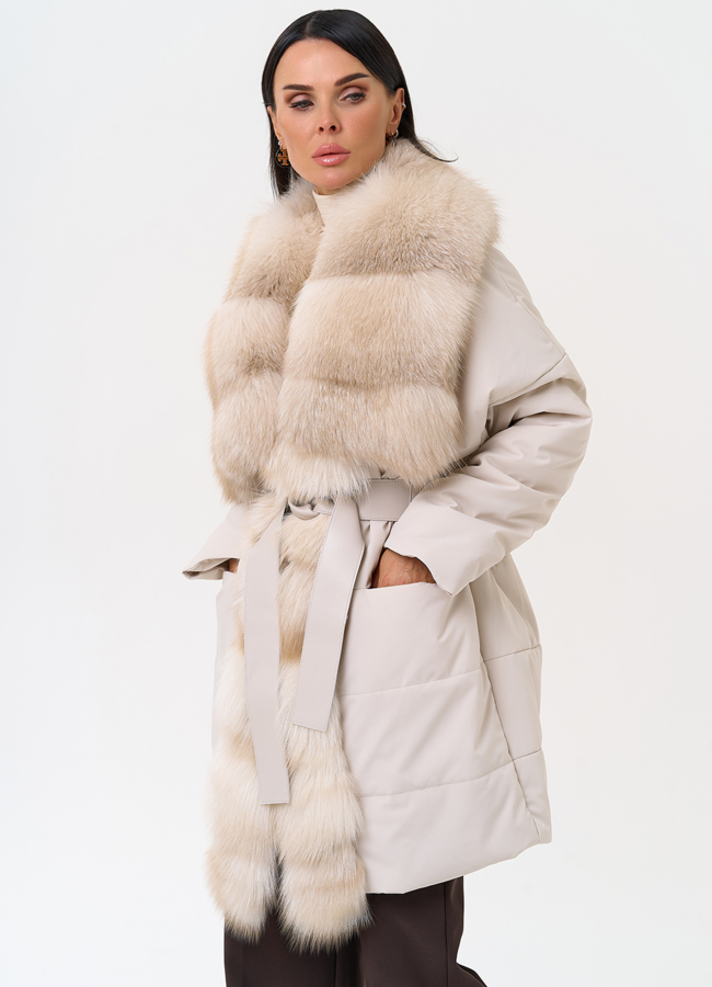 Женское зимнее полупальто с кожаным поясом модель № 31407 универмаг малина